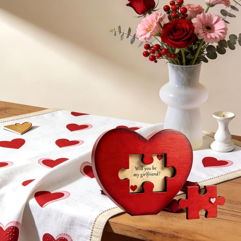 Will You Be My Girlfriend, Valentines Proposal Gift Ideas Will You Be My Girlfriend Proposal Sign for Valentine Day Girlfriend Day Christmas Wood Heart Shaped Gift Puzzle Piece Sign with Hidden Message
