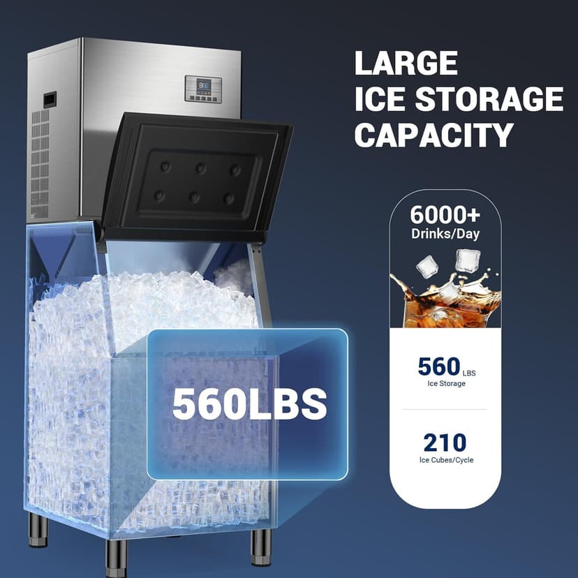 Commercial Ice Maker Machine, 680 LBS/24H with 560 LBS Storage, ETL Approval Industrial Ice Machine, 210 Ice Cubes in 5-15min, Self-Cleaning Stainless Steel Ice Maker for Business Restaurant Hotel