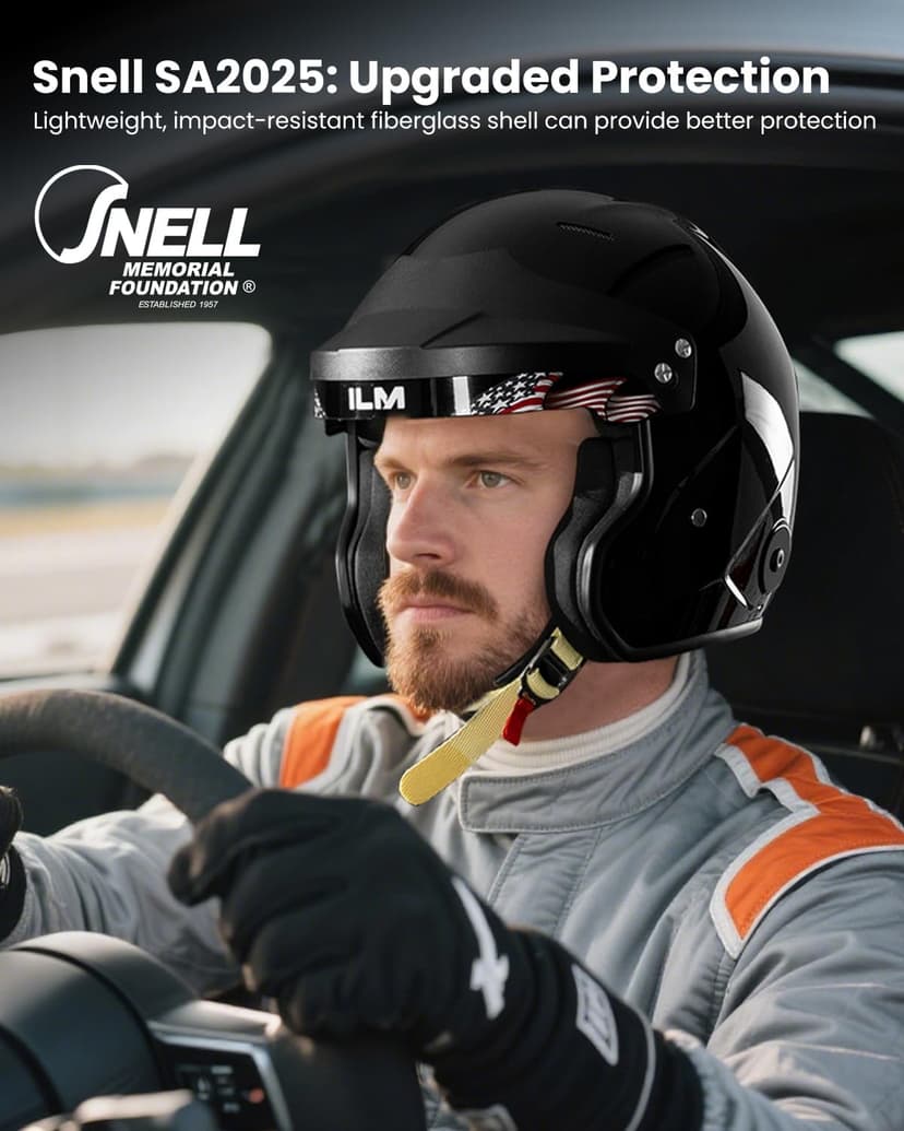 ILM Snell SA2025 Open Face Auto Racing Helmets Lightweight Fiberglass Helmet for Men and Women Model R95