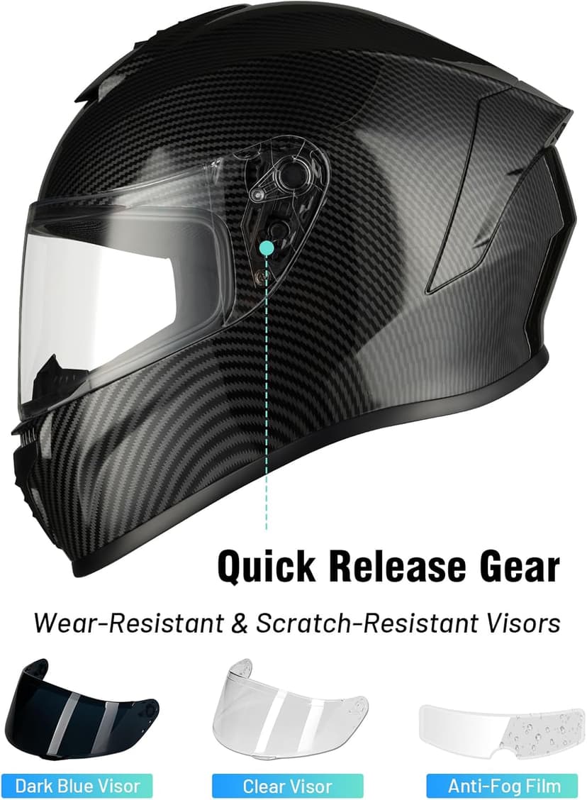 Favoto Full Face Motorcycle Helmet DOT Approved, Cascos para Motos Snowmobile Dirt Bike Helmet for Adults Men Women, Anti-Fog Film Included, Carbon Fiber, L