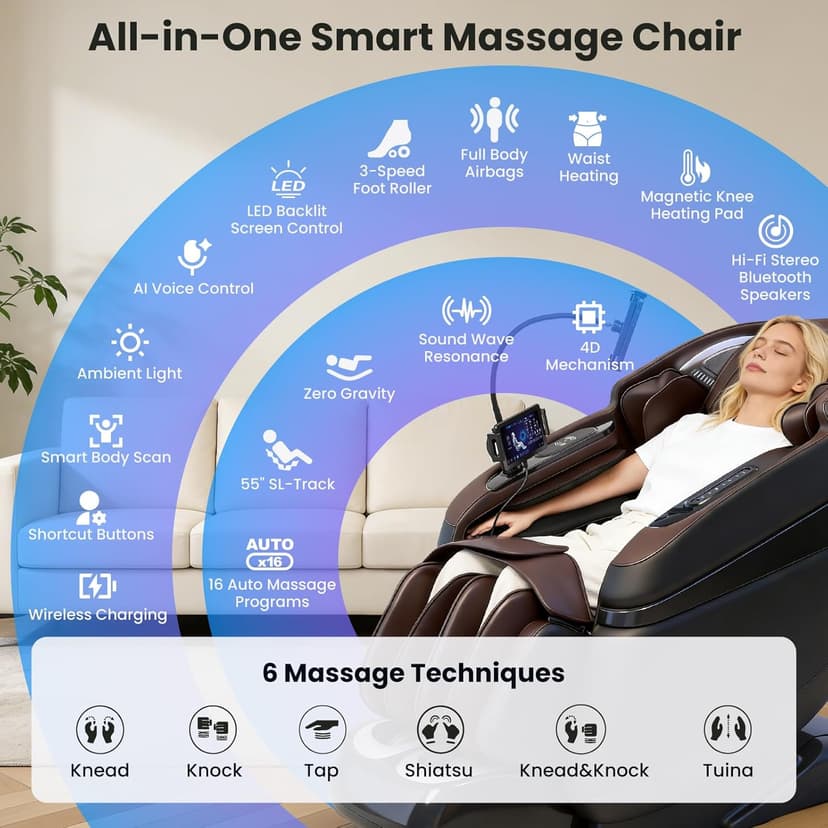 4D Music Rhythm Massage Chair Full Body, 2026 Unique Sonic Resonance Zero Gravity SL-Track Shiatsu Recliner with Knee Heating Blanket AI Voice Bluetooth Foot Roller Body Scan Airbags G9 Black