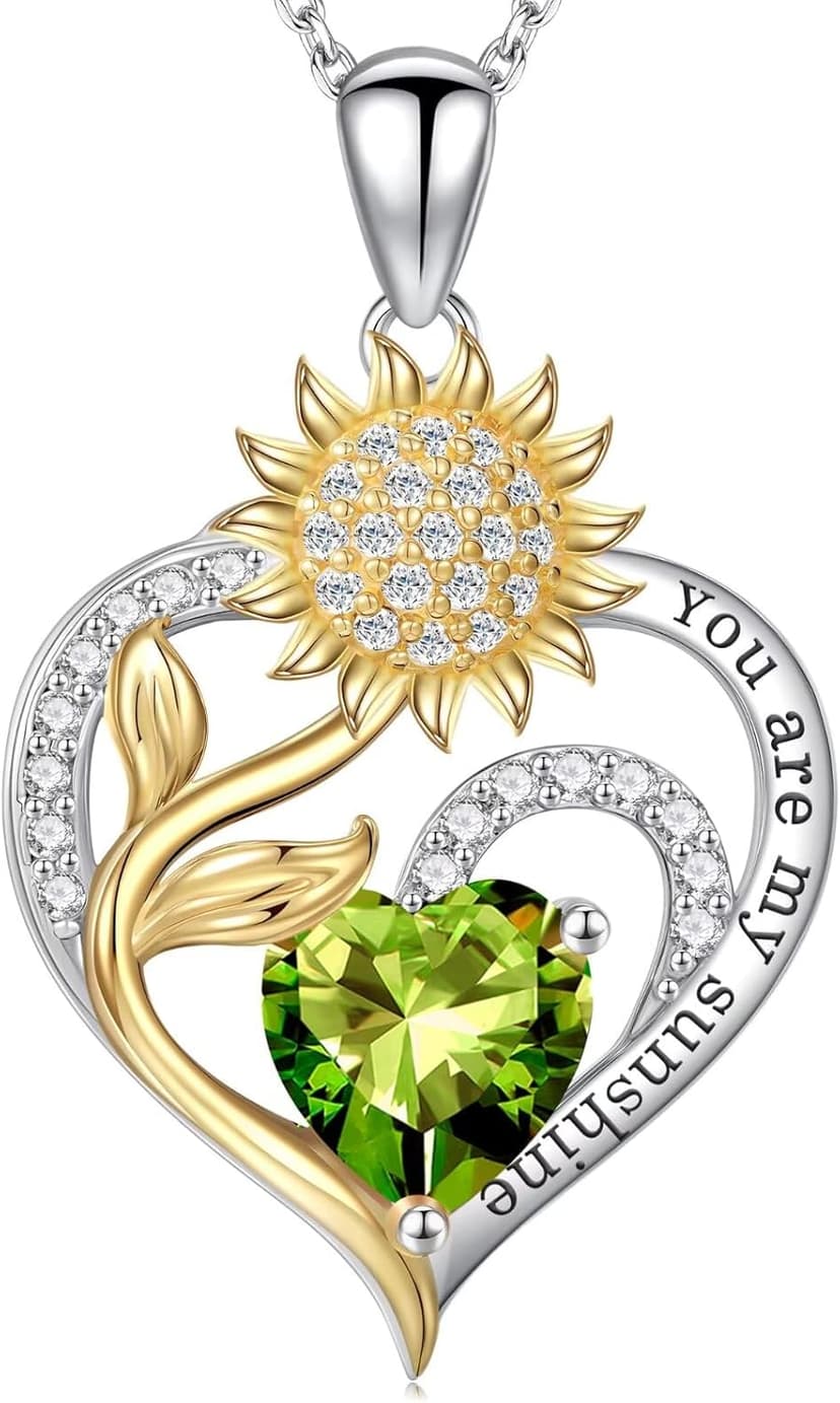 Iefil Christmas Gifts for Women Wife Mom - Sunflower Birthstone Necklace for Women, Anniversary Birthday Gifts 925 Sterling Silver Heart Pendant You Are My Sunshine Jewelry for Girlfriend Mom Daughter