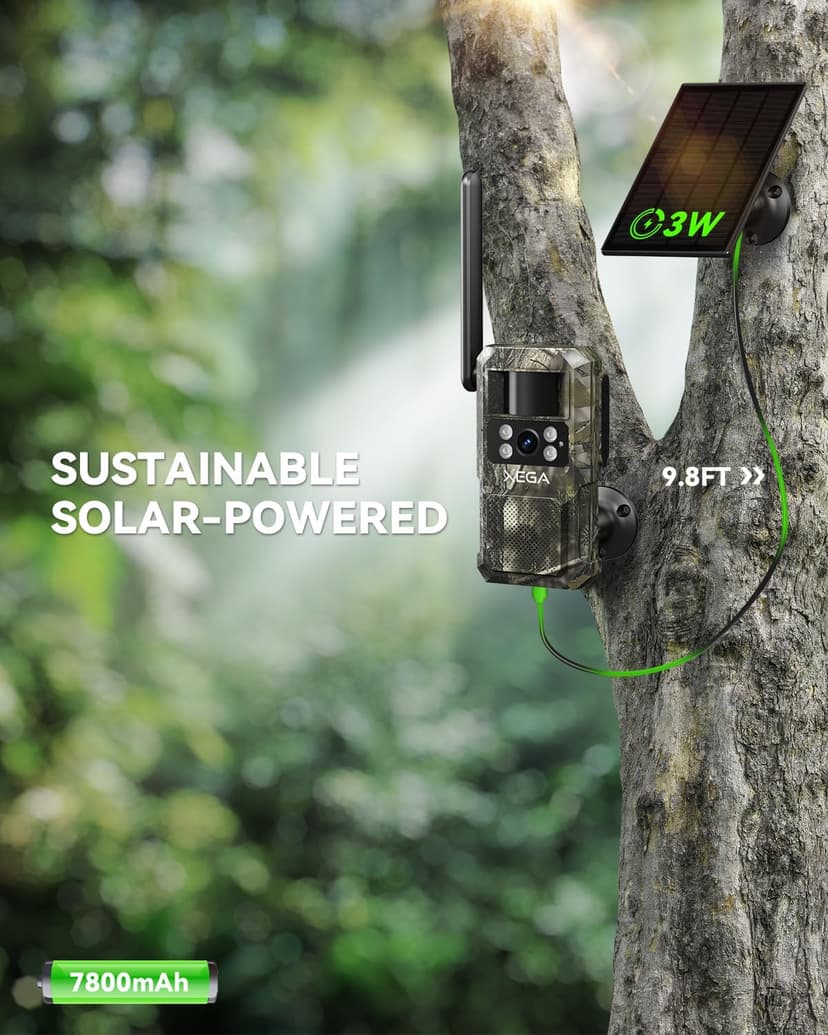 Xega 4G LTE Cellular Trail Camera with Livestreaming, No WiFi Game/Deer Cameras, Motion Activated, 7800mAh Battery, 950nm No Glow Night Vision, TF/Cloud Storage, IP66 Weatherproof, Built-in SIM Card