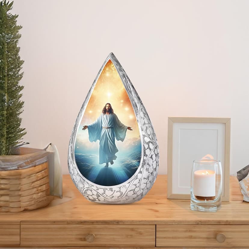 Jesus Christ Small Urn for Ashes Adult Male & Female - Straight Drop Burial Urns for Adult Human Ashes - Remembrance Gift for Loss of Husband - Decorative Cremains Holder (3 Inch) B0FBRT54QK