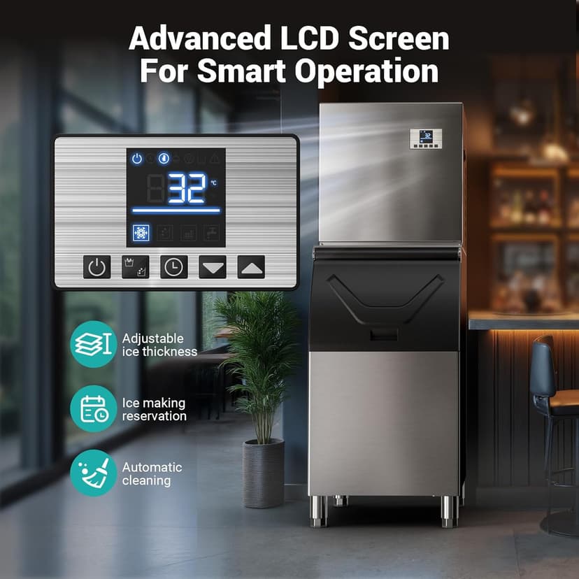 Commercial Ice Maker Machine 680Lbs/24H with 560LBS Storage Bin, Industrial Ice Machine, Self Cleaning, ETL Certified, Ice Ready in 5-15min, Perfect for Restaurant Bar Cafe,Silver