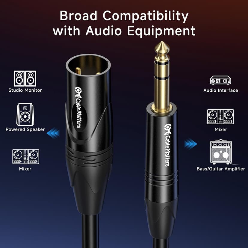 Cable Matters 6.35mm (1/4 Inch) TRS to XLR Cable - 6ft, Male to Male XLR to TRS Cable, Black - Not for Microphone Use