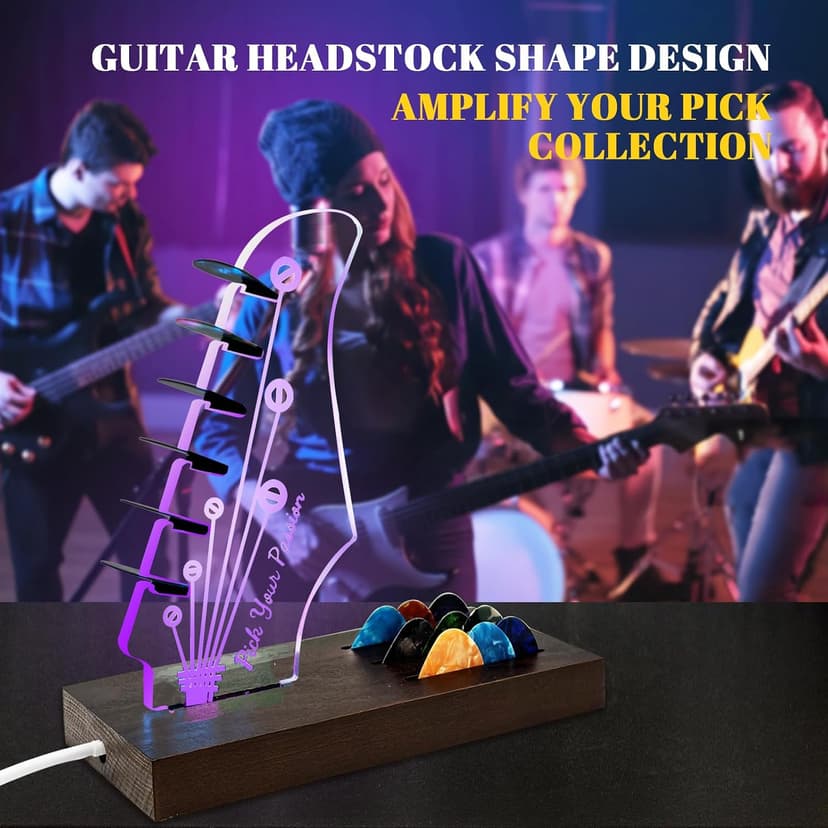 Wooden Guitar Pick Holders Music Gift for Men Guitar Music Lovers Players Guitarist, Guitar Accessories NZNDB Light Up Guitar Pick Holder for Picks Storage and Display B0DFPMTBMF