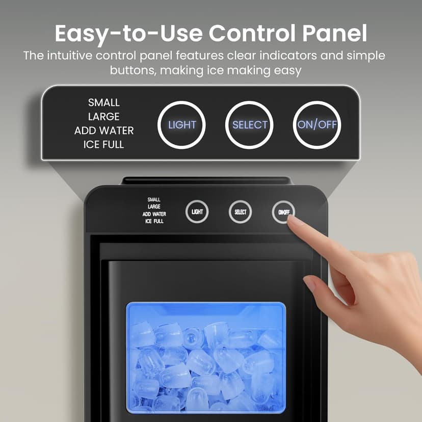 Kismile Portable Countertop Ice Maker Machine, 26lbs Ice in 24Hrs, Self-Cleaning Ice Maker with Selectable Ice Size & Internal Light, Compact Design for Home/Kitchen/Bar