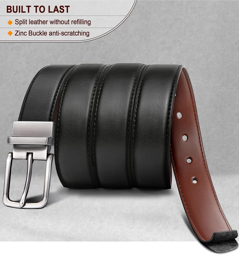 BULLIANT Men's Belt,Reversible Belt Adjustable For Gift Men 1.25”-Cut For Fit-2 Sides in 1 Belt(Not 2)