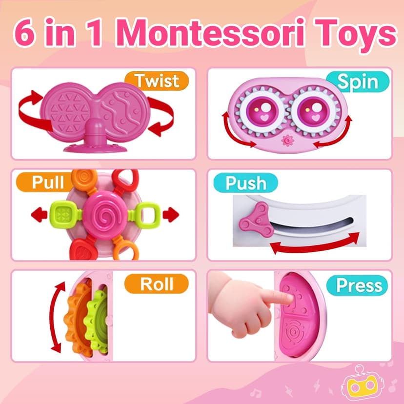 Montessori 6-in-1 Activity Cube, Lights & Sounds, Wheels for Tummy Time & Crawling Training, Birthday Gifts MoraBaby Toys for 1+ Year Old Girl, Musical Busy Cube for Toddlers 1-3 B0FVG81T31