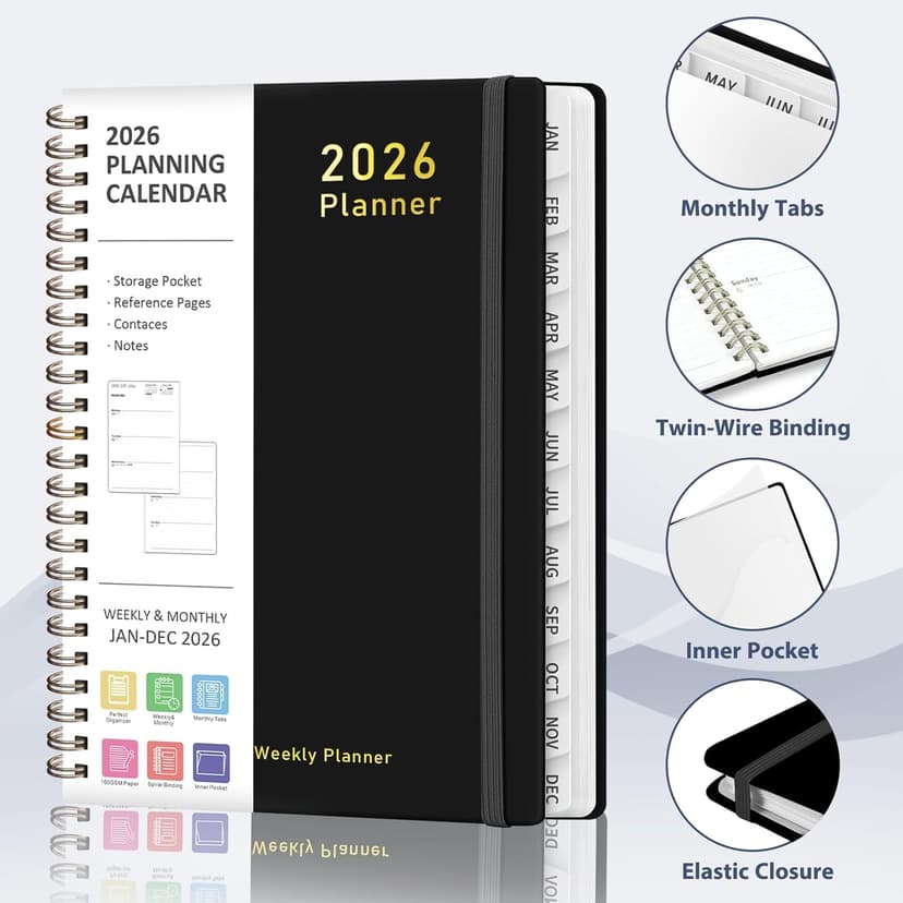 2026 Planner, Weekly and Monthly Calendar Academic Planner, Jan 2026 - Dec 2026, Planning Agenda Book for Desk Accessories and School Supplies - A5 (6.3'' x 8.5'')