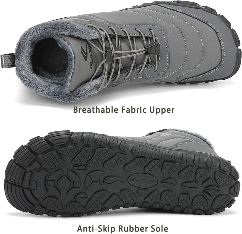 FLARUT Mens Womens Barefoot Snow Boots Winter Warm Shoes Fur Lined Wide Toe Box Zero Drop Ankle Sneakers