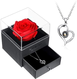 I Love You in 100 Languages Projection Necklace, Preserved Red Rose Flower in Box, Gift for Mother Mom Wife on Anniversary Hicarer Christmas Necklace Gift Girlfriend Women Heart Pendant B08QMKKXNJ