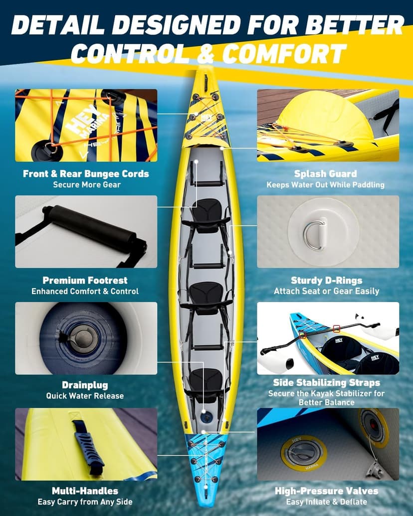 Inflatable Kayak Fishing Kayak for Adults Portable Touring Kayak Canoe with Wheeled Backpack, Seats, Pump and Paddles, Full Drop Stitch Construction