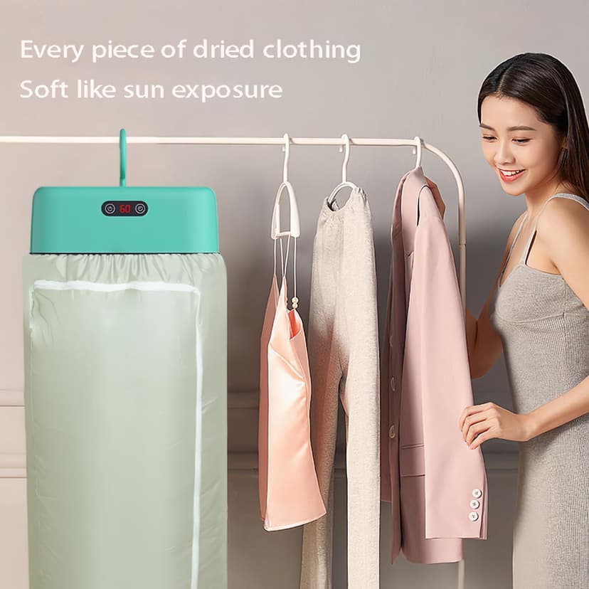 Portable Electric Clothes Dryer, Foldable Baby Garment Drying Rack with 3 Speed Settings, Travel-Friendly Hanging Wardrobe Dryer with Digital Display