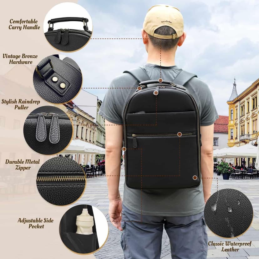 Divvia Camera Backpack Classic PU Leather with 15 Inch Laptop Compartment, Professional Camera Bag for Photographers for DSLR Large 20L