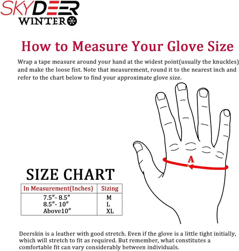 SKYDEER Waterproof Premium Deerskin Leather Ski Mittens with 150G 3M Thinsulate, Ultra Soft & Durable & Warm (SD8650M)