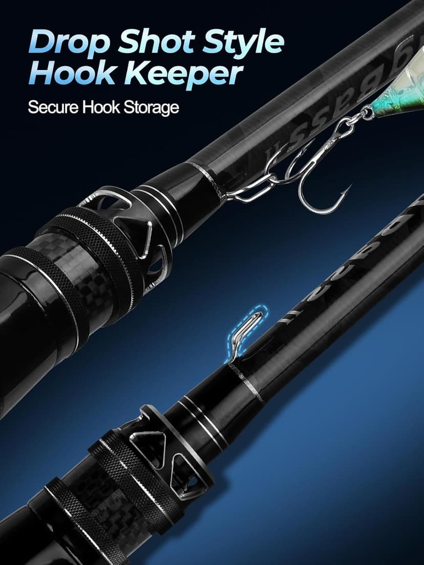 Jenseits 2Piece Carbon Fiber Spinning & Casting Fishing Rod, Ultra-Sensitive Lightweight, Stainless Steel Ceramic Guides, Cork & EVA Handle, Fast & Extra Fast Action, Bass Trout Freshwater Fishing Rod