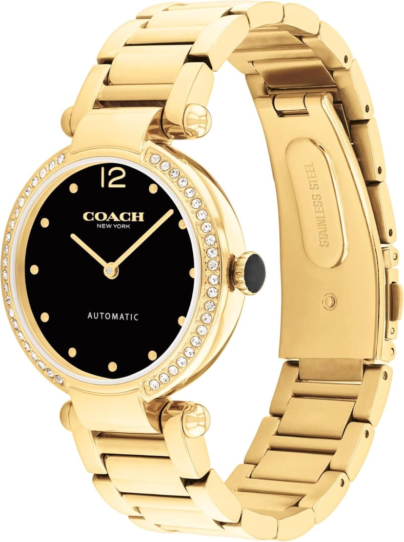 COACH Cary Women’s Automatic Watch – Link Bracelet – 2-Hand Movement – Crystal Bezel - for Day or Night wear, Gift for Her - 34mm