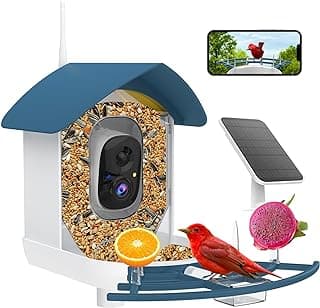 Bird Feeder with Camera,AI Identify Birds Species,Smart Bird Camera with Solar Powered,Auto Record FHD Birds Video in Backyard,Instant Notifications,Ideal Gift for Family and Bird Lovers,Navy Blue