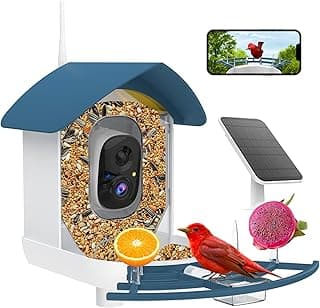 Bird Feeder with Camera,AI Identify Birds Species,Smart Bird Camera with Solar Powered,Auto Record FHD Birds Video in Backyard,Instant Notifications,Ideal Gift for Family and Bird Lovers,Navy Blue