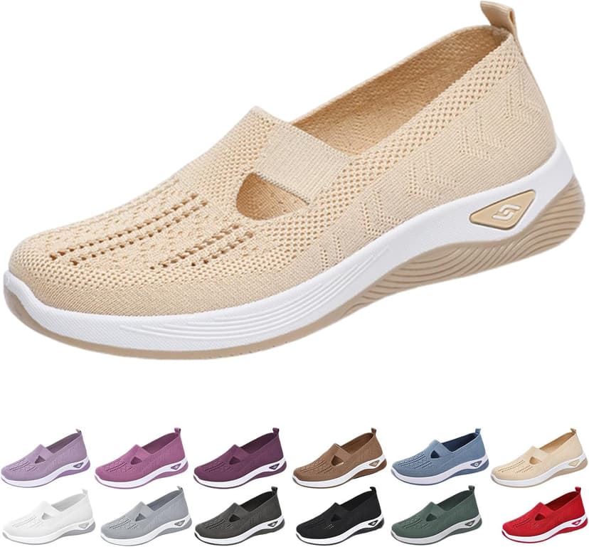 Wang Damai Women's Orthopedic Walking Shoes,Woven Breathable Orthowalkway Womens Sneakers,Lightweight Non-Slip Arch Support Slip on Shoes