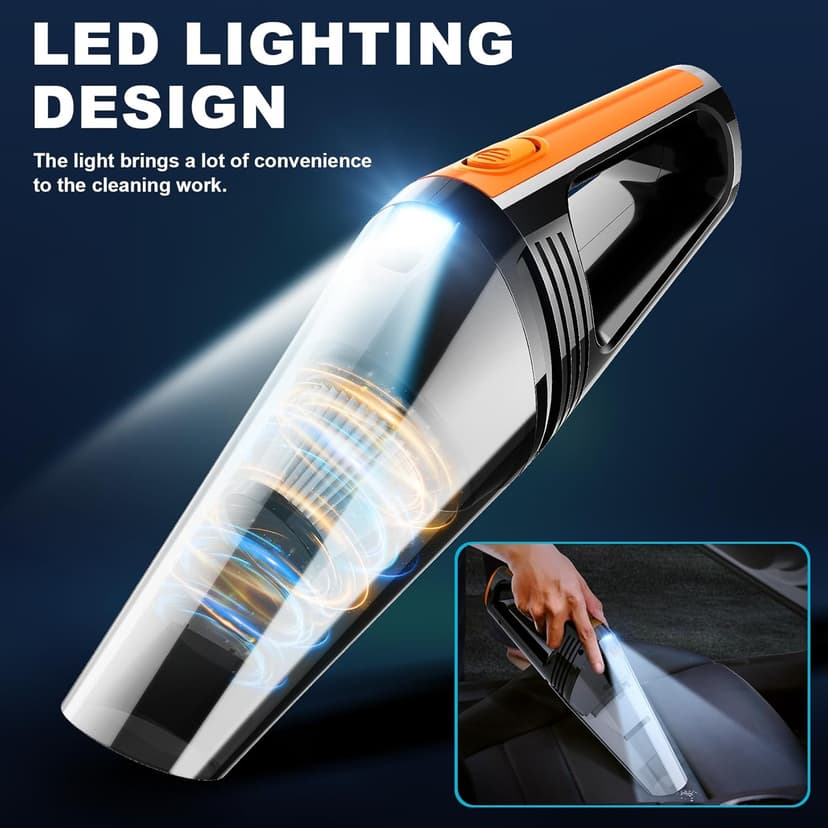 Car Vacuum, Portable Car Vacuum Cleaner High Power 8000Pa, Small 12V Handheld Vacuum with LED Light,16.4Ft Corded, Deep Detailing Cleaning Kit of Car Interior with Dry for Men/Women