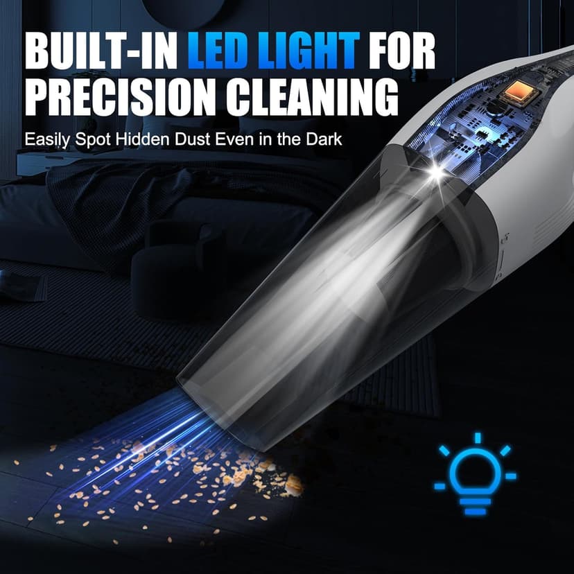 VACDRIVE Car Vacuum Handheld Cordless Car Vacuum Cleaner for Drivers, Office, Home & Pet Hair, with True Brushless Motor, Ultra-Strong Suction, Rechargeable Battery&Big Dust Cup, Type-C Fast Charging