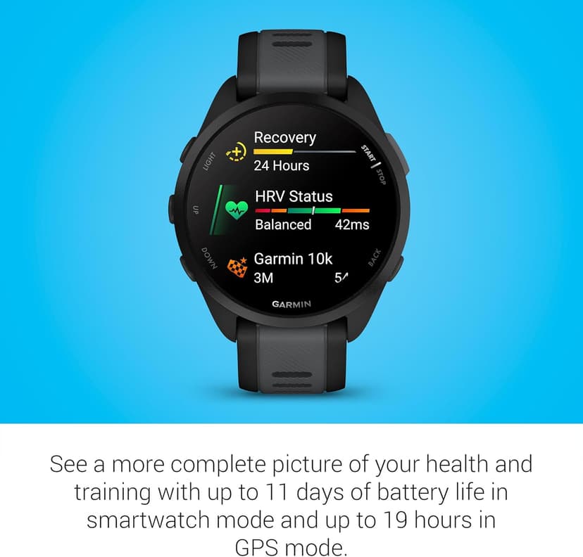 Garmin Forerunner 165, Running Smartwatch, Colorful AMOLED Display, Training Metrics and Recovery Insights, Black