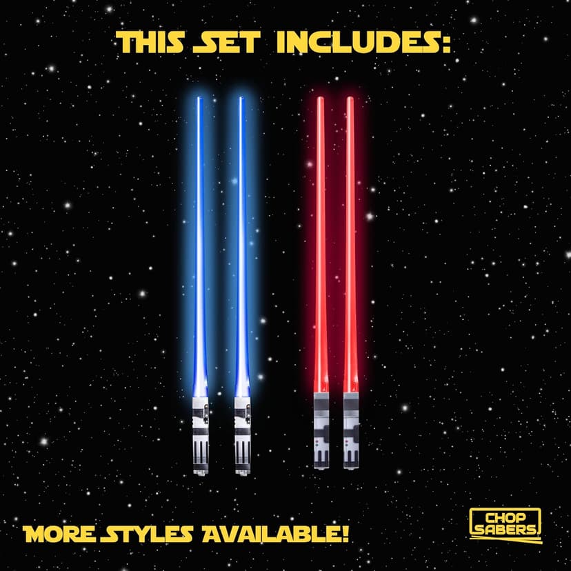 Lightsaber Chopsticks – LED Light-Up Reusable Sushi Utensils | Blue Jedi and Red Sith Color Glow, Battery Included | Fun Star Wars-Inspired Gift for Kids & Adults