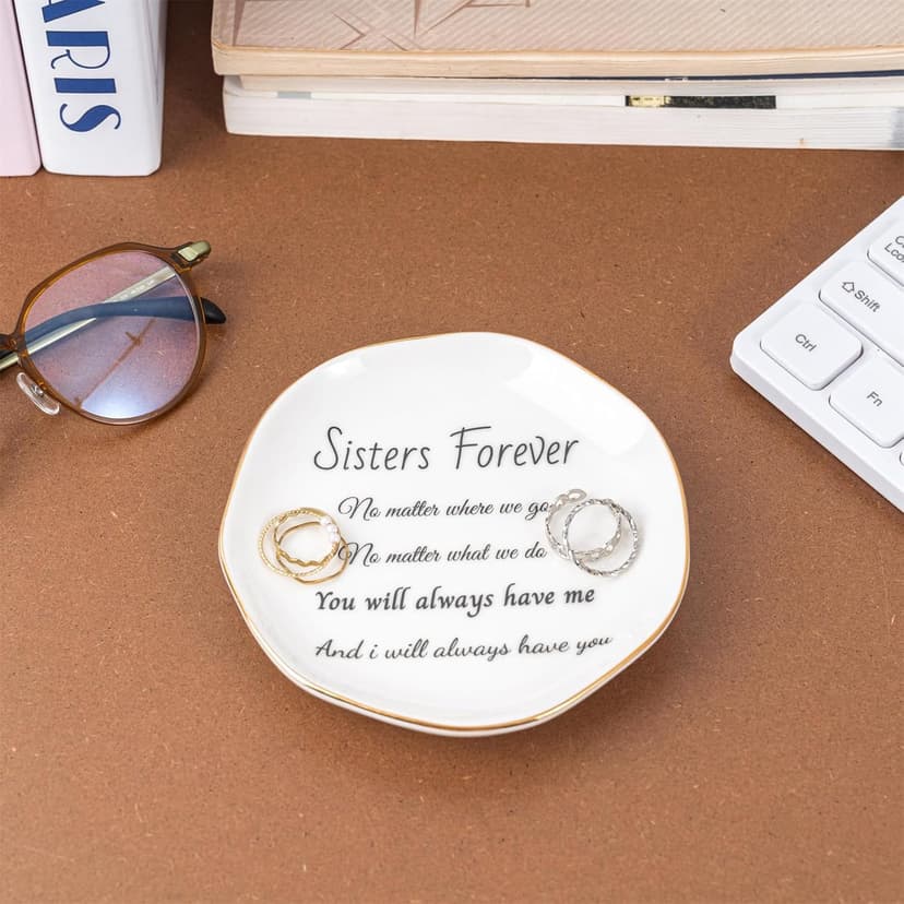 Sister Gifts, Ceramic Sister Ring Dish Jewelry Tray, Sister Birthday Gifts Engagement Wedding Gift for Sister from Sister