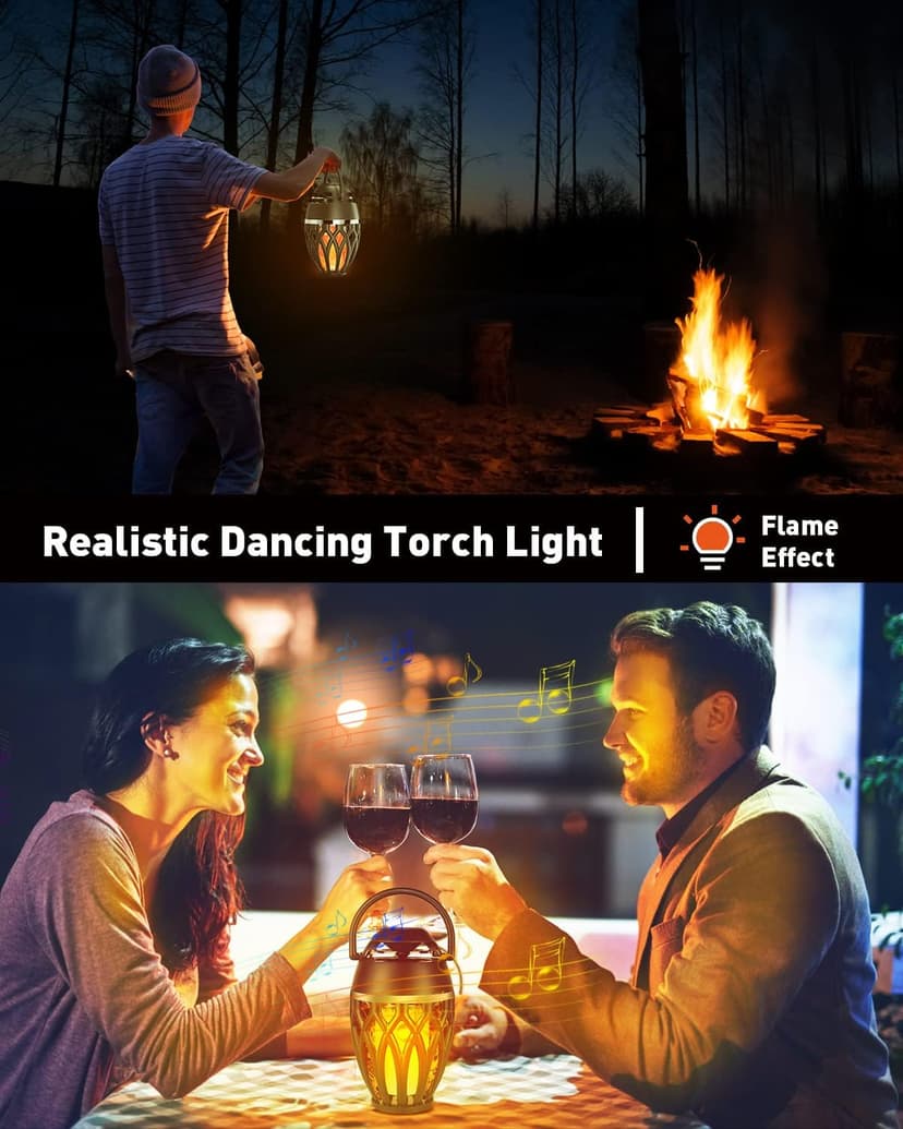 BT 5.0, Wireless Torch Lantern Atmosphere Decor for Patio Yard Pool Party Camp, Housewarming Gifts for Men/Women 2 Pack Outdoor Bluetooth Speakers with Flame Flickers Light IPX5 Waterproof B0B2W2FKLC