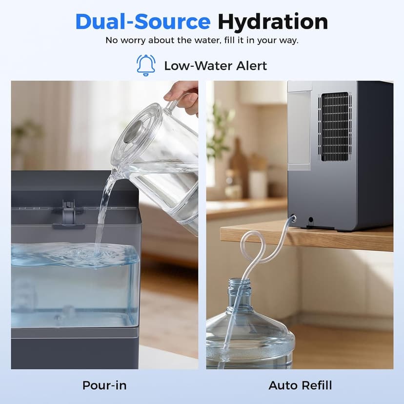 3-in-1 Water Dispenser with Ice Maker - Coffee Maker Countertop Bullet Ice Maker with 12H Timer, Hot/Cold/Warm Adjustable Volume Water, K-Cup® Ground Coffee Brewer for Home Office Studio Gift