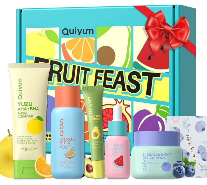 Exfoliation, Smooth, Clean, Oil Control, Smooth, Hydrate, Glow Up, Facial Skin Care Gift Set for Girls, for All Skin Types QUIYUM Fruit Skincare Set for Teen Girl, 5 Daily Routine Beauty Skin Care B0DYX1VBLV