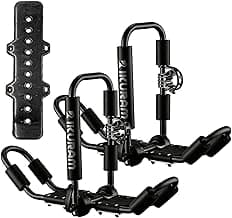 Kayak Roof Rack, Aluminum Kayak Carrier Folding J-Style Universal 4-in-1 Multifunction for Canoe, SUP, Kayaks, Surfboard Rooftop Mount on SUV, Car and Truck Crossbars, Black