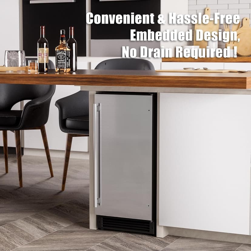 COTLIN 15" W Drainless Under Counter Ice Maker with 22LBS Storage Bin, Crescent Ice, Free Standing Built-in Ice Maker for Residential Commercial Use, No Drain Required, ETL Approved, 2026 Upgraded