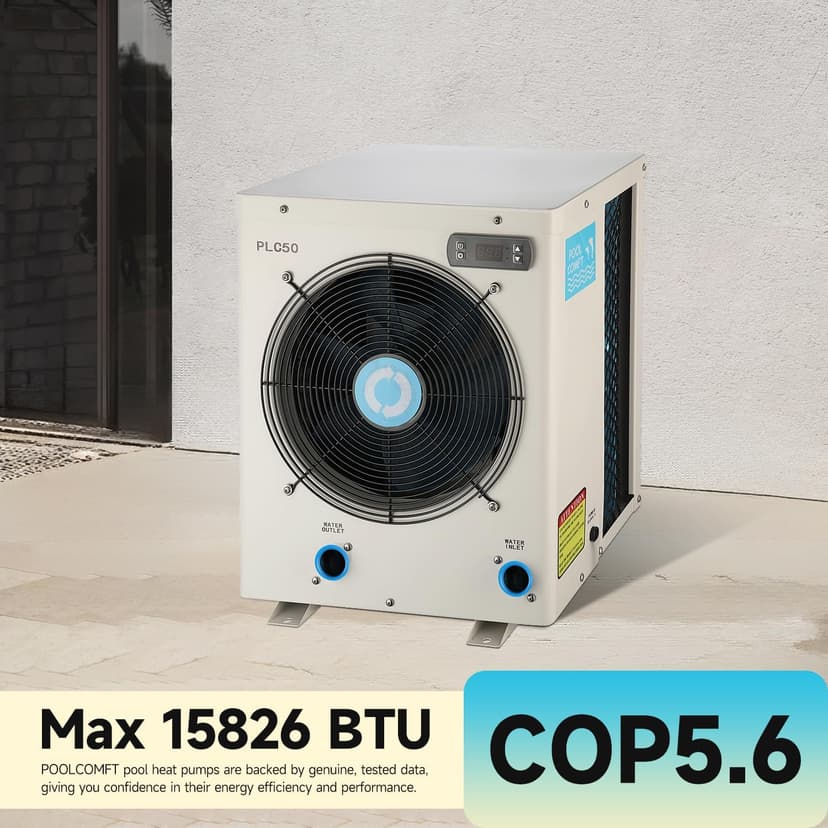 14000BTU Above Ground Pool Heater, Electric Swimming Pool Heat Pumps for Pools up to 4000 gallons, Fits 9/11/15 Foot Pool and Spas, 120V/60Hz, PLC50
