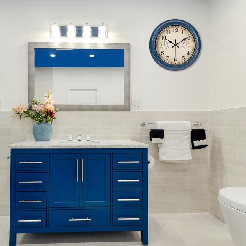 12 Inch Outdoor Clock with Thermometer and Hygrometer Combo, Waterproof Indoor Outdoor Wall Clocks for Patio, Pool, Garden, Bathroom Decor- Blue