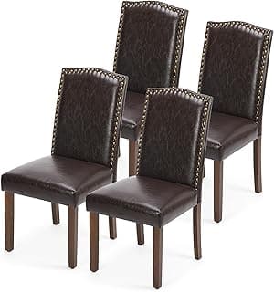 DUMOS Dining Chairs Set of 4, Modern PU Leather Kitchen Table Chairs with Wooden Legs and Padded Seat for Dining Room/Kitchen/Living Room/Restaurant, Brown