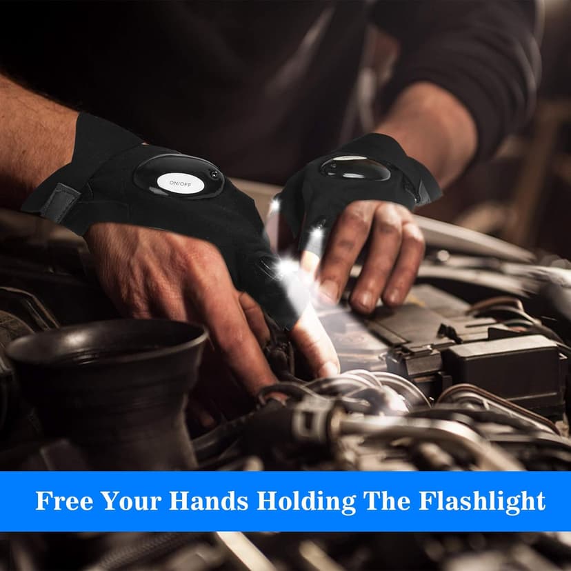 LED Flashlight Gloves, Gifts for Men Him Boyfriend Husband, Cool Gadget Finger Lights Waterproof for Camping Fishing Repairing, Fathers Day Christmas Birthday Gift