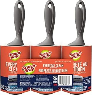Scotch-Brite Everyday Clean Lint Roller, 3 Pack, Lint Remover for Pet Hair, Dark Clothes, Furniture, and Dusty Surfaces, Picks Up Fur & Fluff in Your Home, Car & Office, 300 Adhesive Sheets Total