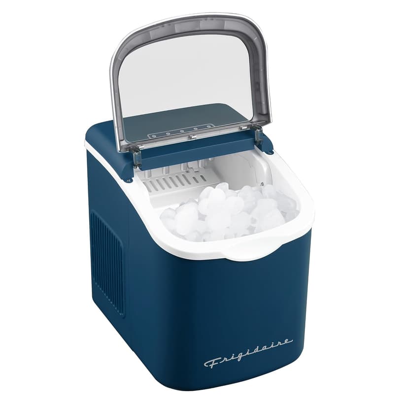 FRIGIDAIRE Retro Compact Ice Maker Machine, Bullet Ice, 26 lb per Day (Blue)