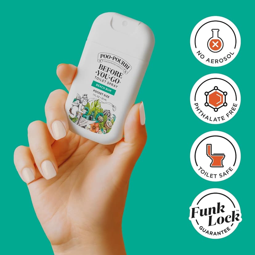 Travel Essentials On-The-Go Bathroom Odor Deodorizer with Essential Oils, Up to 50 Uses, TSA Approved, Coconut Orchid Scent Poo-Pourri Before-You-Go Pocket Toilet Spray, Beach Bum, 1 Fl Oz B0CRQQ8TYB