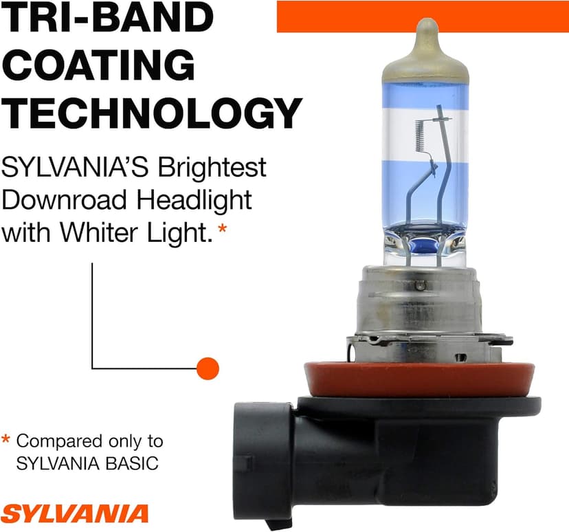 SYLVANIA - H11 SilverStar Ultra - High Performance Halogen Headlight Bulb, High Beam, Low Beam and Fog Replacement Bulb, Brightest Down Road with Whiter Light, Tri-Band Technology (Contains 2 Bulbs)