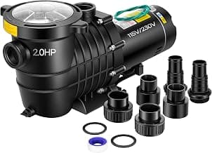 VIVOHOME 2.0HP Pool Pump - 115V/230V Self-Priming Motor - In/Above Ground - 6800GPH Energy Efficient - 1.5", 2", and 1.25"-1.5" Connectors w/Strainer Basket