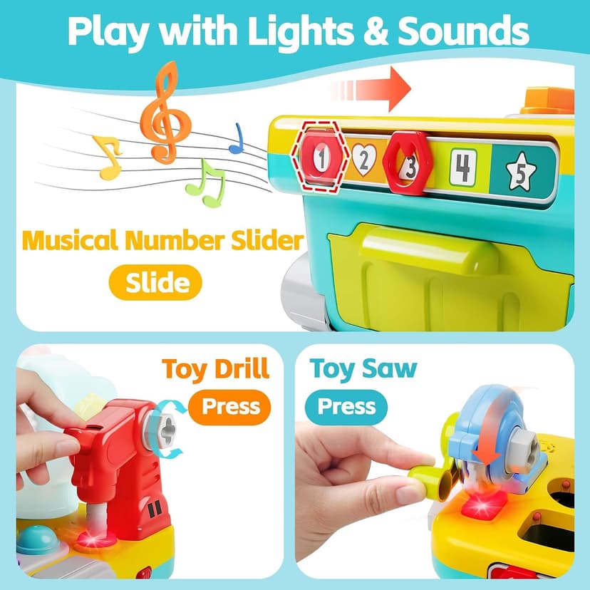 Infant Shape Sorter Activity, Kid Pounding Game, Toddler Learning Toy, 1st Birthday Gift 12 18 24 Month Girl Age One 1 2 3 Yr iPlay, iLearn Toddler Musical Workbench Toy, 1 Year Boy Gift, Baby Tool Set B0CWNGN5V2
