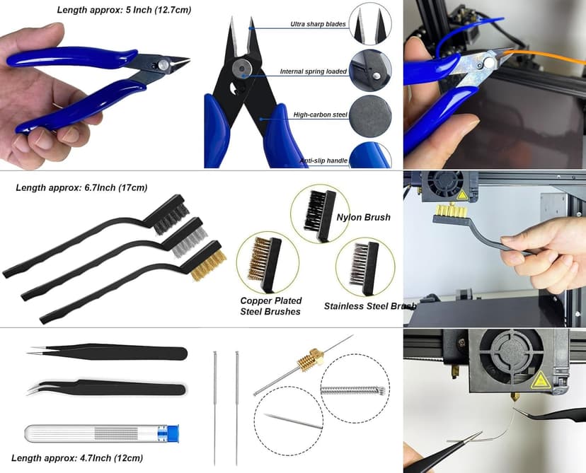 124Pcs 3D Printing Accessory Tools with Tool Bag for 3D Printer Modeler Basic Tools Diverse 3D Print Nozzle Cleaning Kit Mini Rotary Tool for Remove/Trim and Finish 3D Print