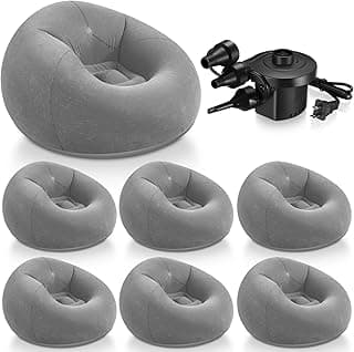Realspring 6 9 12 Pcs Inflatable Bean Bag Chairs for Adults with Electric Air Pump, Blow up Couch Folding Portable Inflatable Couch Lazy Sofa for Outdoor Movie Night Camping(Gray,6 Pcs)