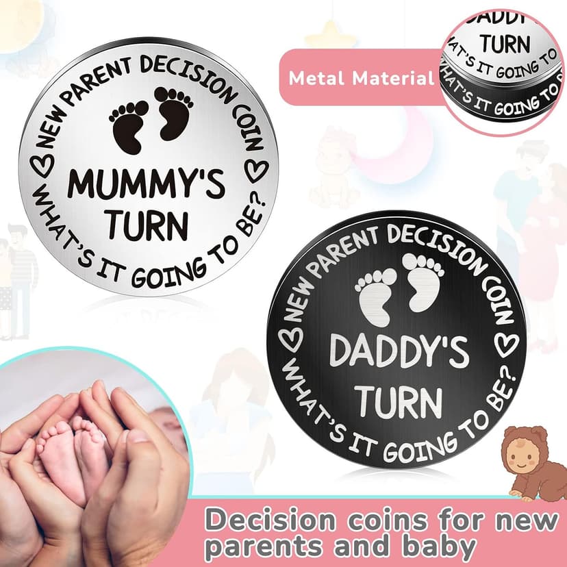 Hicarer 2 Pcs Funny Baby Gift New Parents Decision Coin New Mom Gifts Double Sided Decision Making Coin New Pregnancy Gift for First Time Mom Dad Push Present for Christmas(Silver and Black) B098QGPPJ6