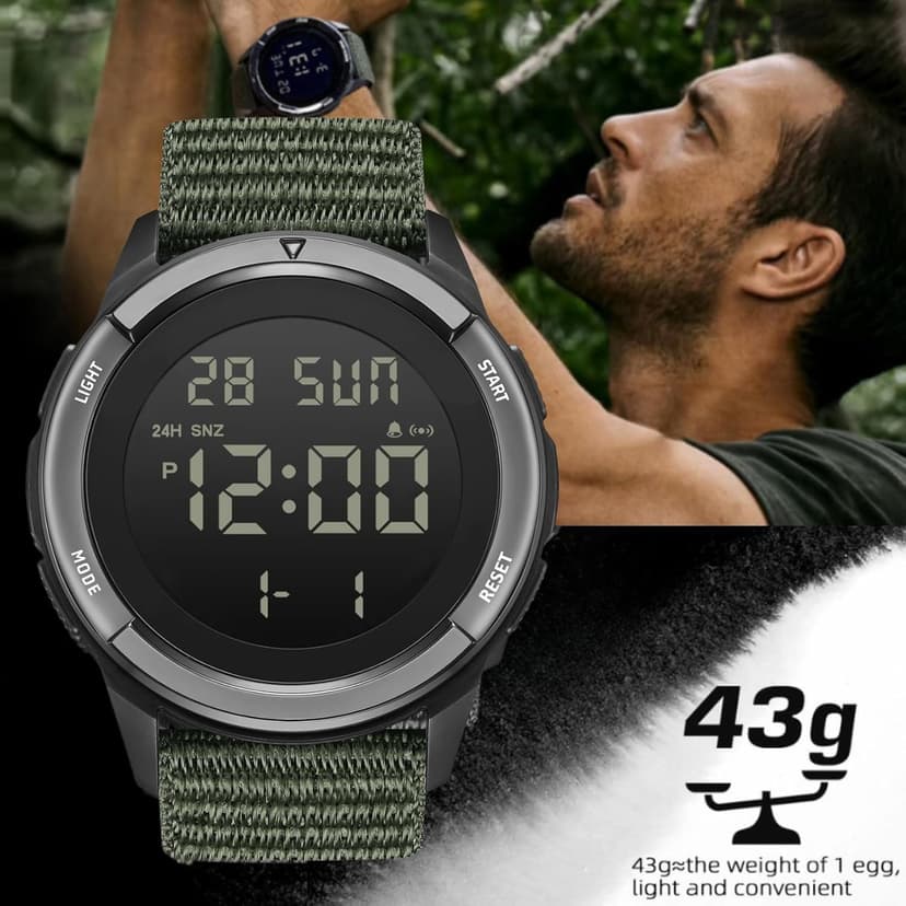 CakCity Digital Watch Military Watches for Men Black Tactical Sports Waterproof Men's Women's Wrist Watch with LED Backlight Nylon Band Stopwatch,Green